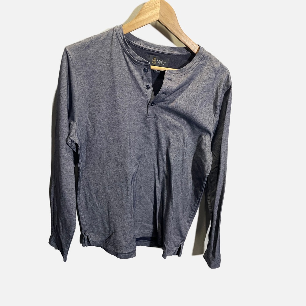 Wallin & Bros‎ Mens Blue Heathered Long Sleeve Henley Shirt Size Medium